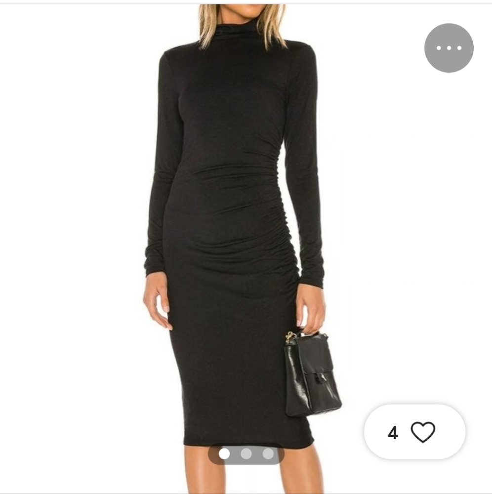 Michael Stars Mock Neck Side Ruched Midi Dress in Noir